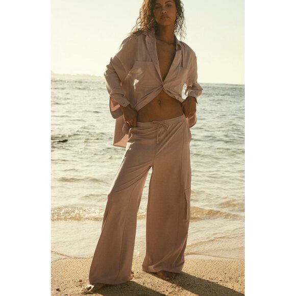 NEW Alo Dreamscape Cargo Wide Leg Pants Taupe Tan Oversized Utility Trousers S - Picture 6 of 13